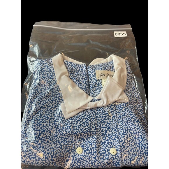 VTG 80s Joy Gordon Midi Blue White Semi Sheer Short Sleeve Nautical Dress 12 - Picture 12 of 12